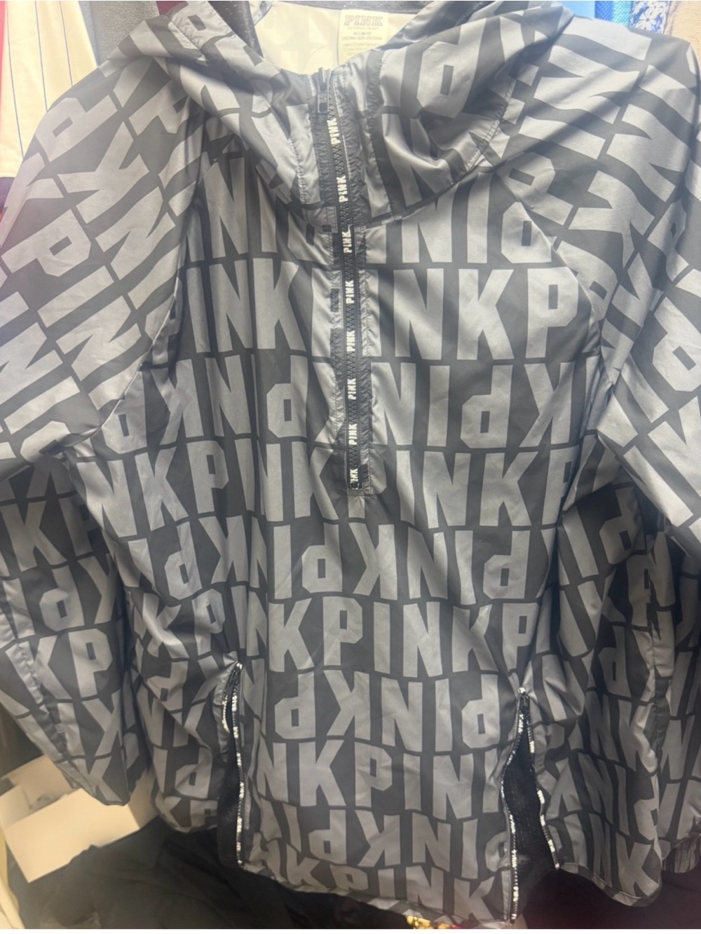 PINK Victoria's Secret Gray Logo Windbreaker Jacket